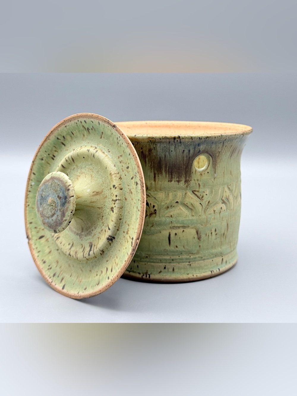 Studio Art Pottery Lidded Garlic Cellar Keeper Jar Handcrafted Artist Signed
